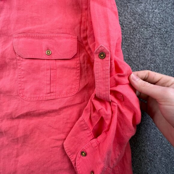 Lauren Ralph Lauren Button Up Shirt Womens Large Linen Long Sleeve Salmon - Picture 6 of 13